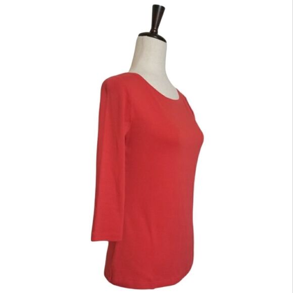 Talbots Red 3/4 Sleeve 100% Pima Cotton Petite T-shirt Size Sp - Picture 2 of 5